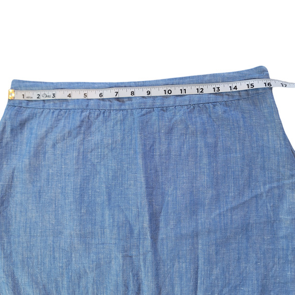 Talbots Blue Chambray Linen Cotton Floral Embroidered Skirt Size 10P - Picture 4 of 8